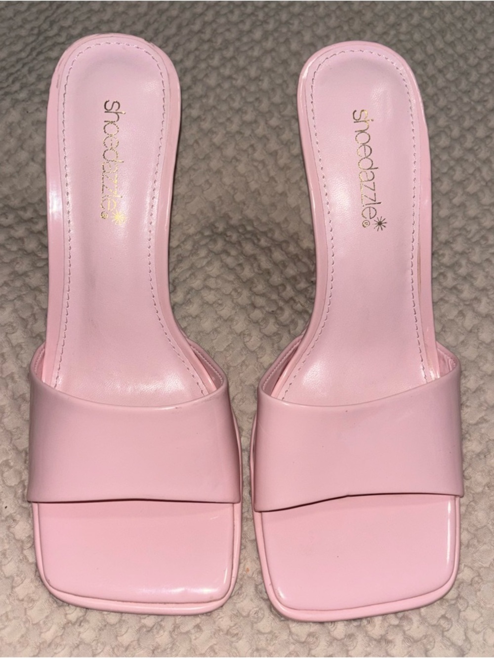 Shoe Dazzle Pastel Pink Square Toe Slide Mules